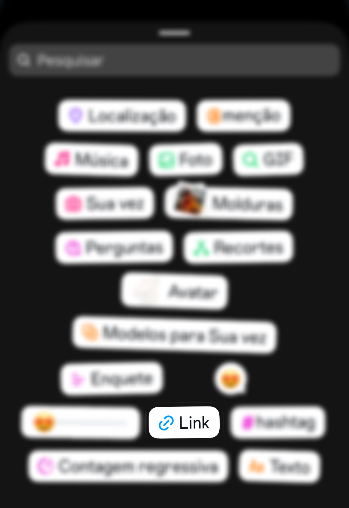 Tela de instagram de um smartphone com opções como armazenamento, música, fotos, vídeos, mensagens, recuperas e mais, destacando funções de gerenciamento de dados. Ideal para quem busca otimizar o uso do dispositivo mobile.